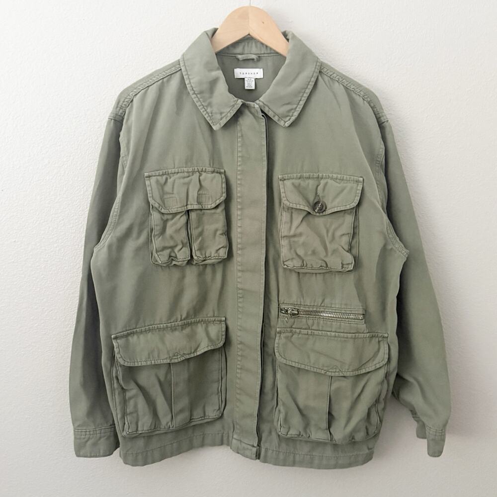 TOPSHOP x NORDSTROM | Olive Green Cargo Utility Jacket  Oversized | Medium - Picture 2 of 8